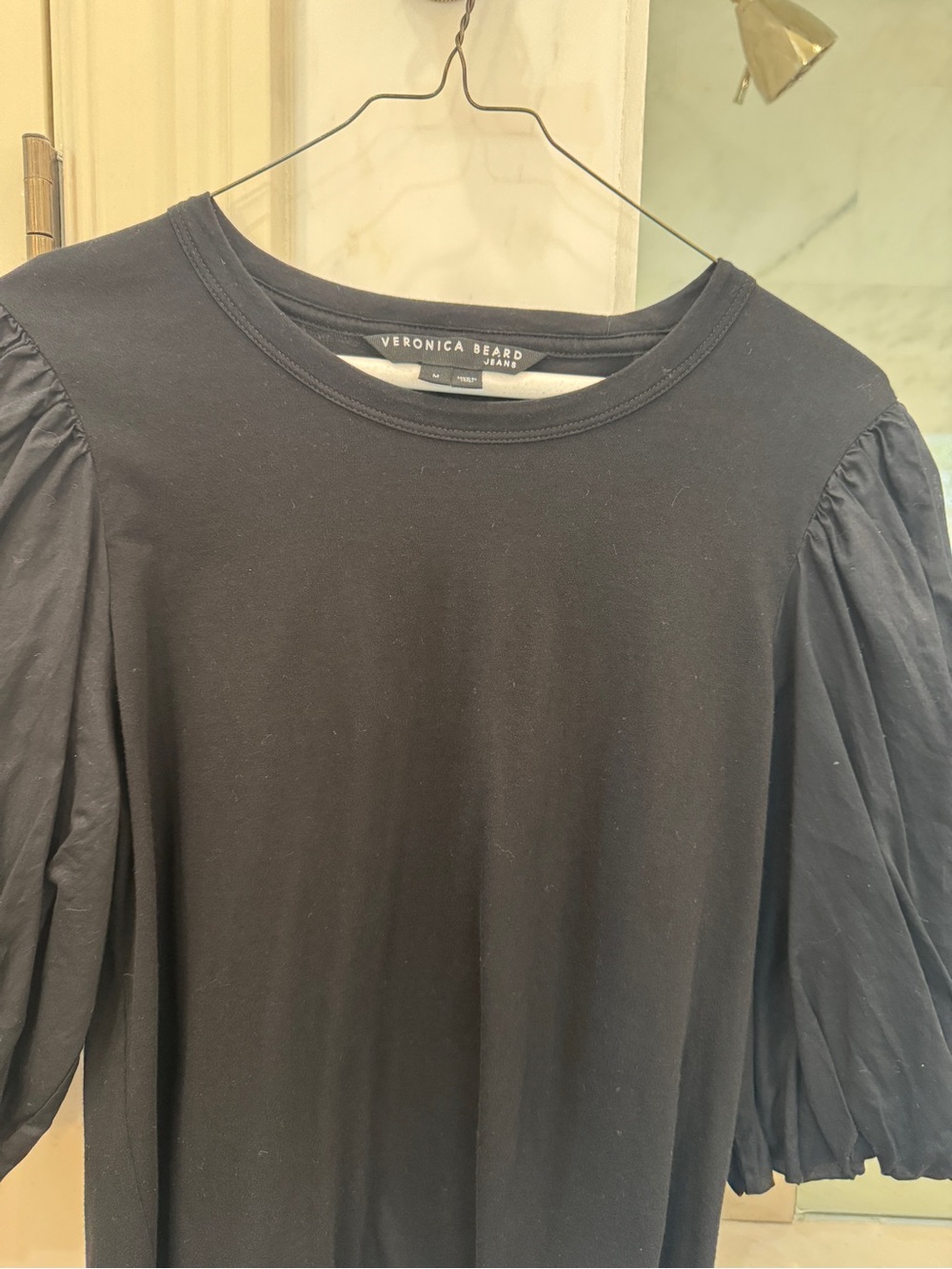 Veronica Beard Black Puff-Sleeve Tee